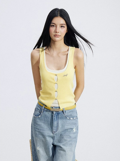 Layered Illusion Knit U-Neck Tank Top