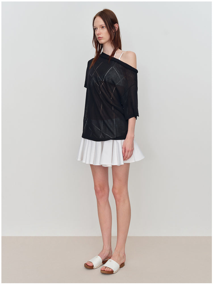 Linen Hollow-out Knitted T-Shirt