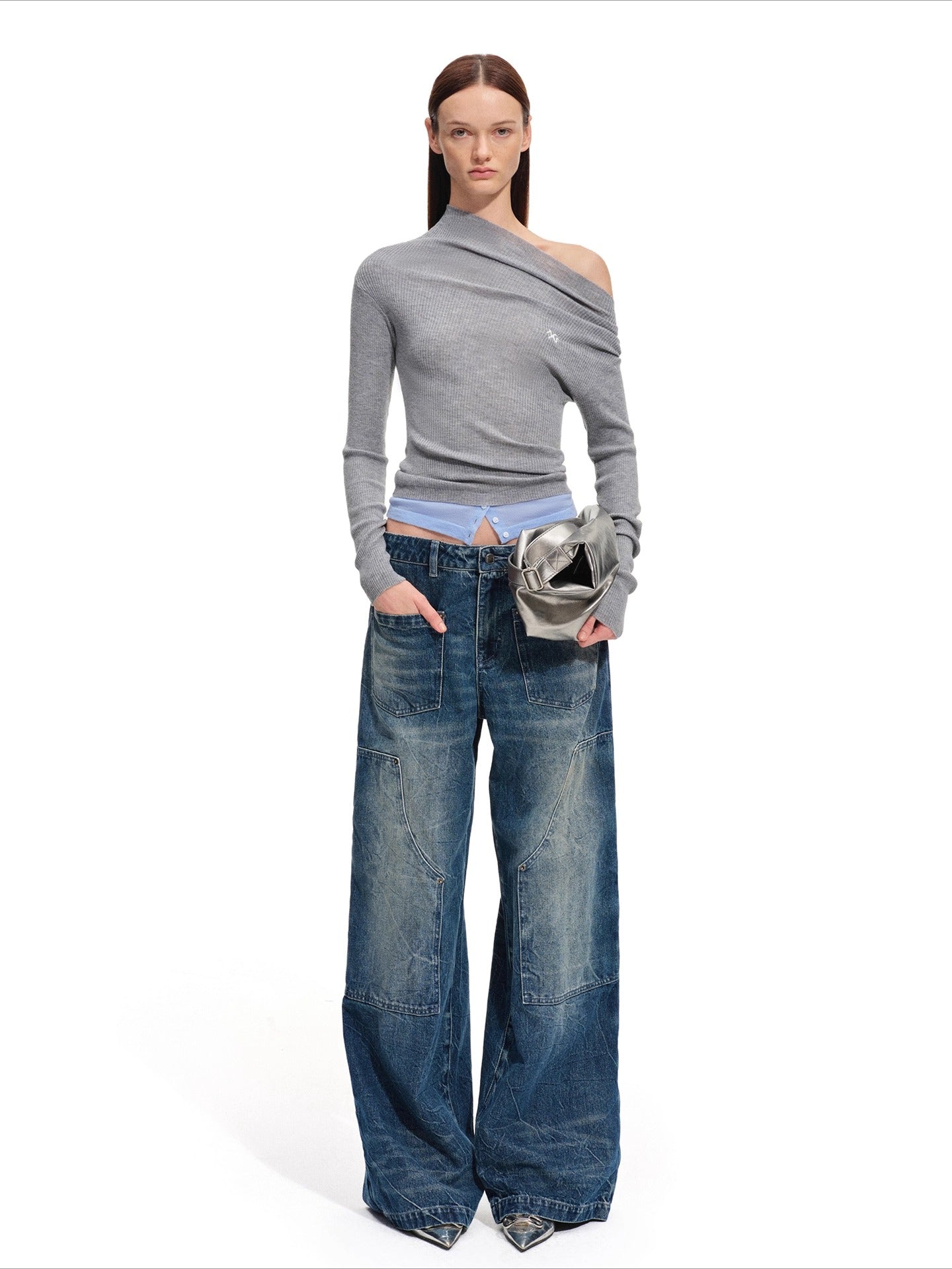 Wide-Leg Vintage Wash Denim Pants