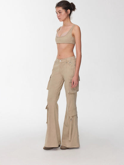 Studded Pocket Flared Utility Pants