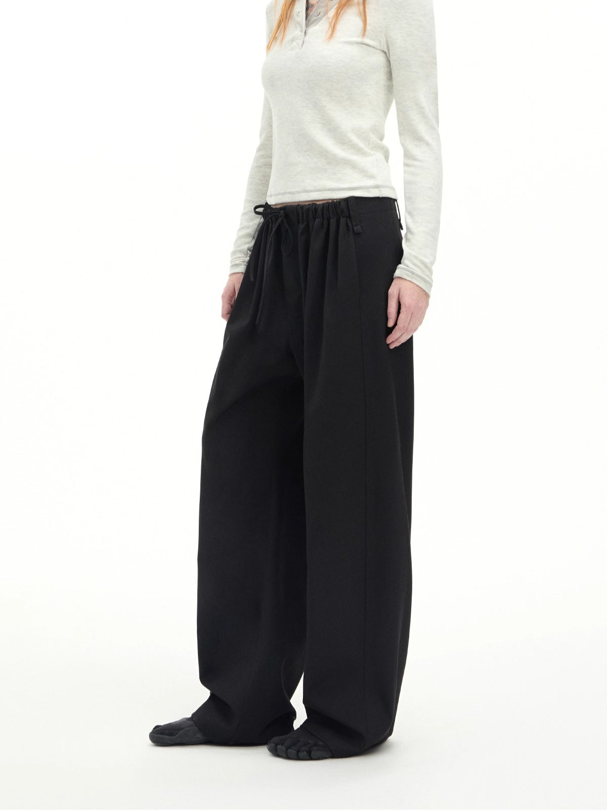 Drawstring Wool-Blend Wide-Leg Pants