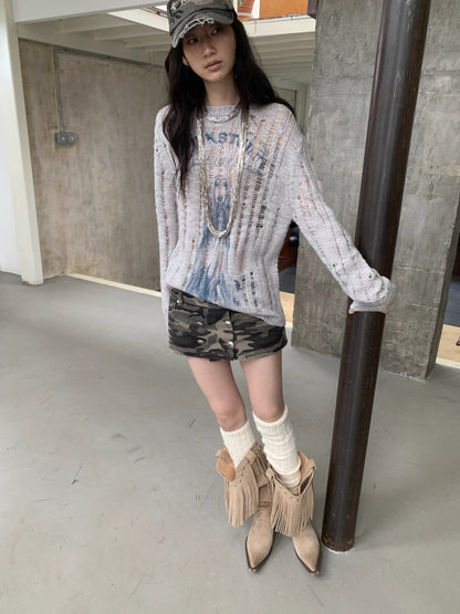 Washed Camo Double-Breasted Canvas Skort