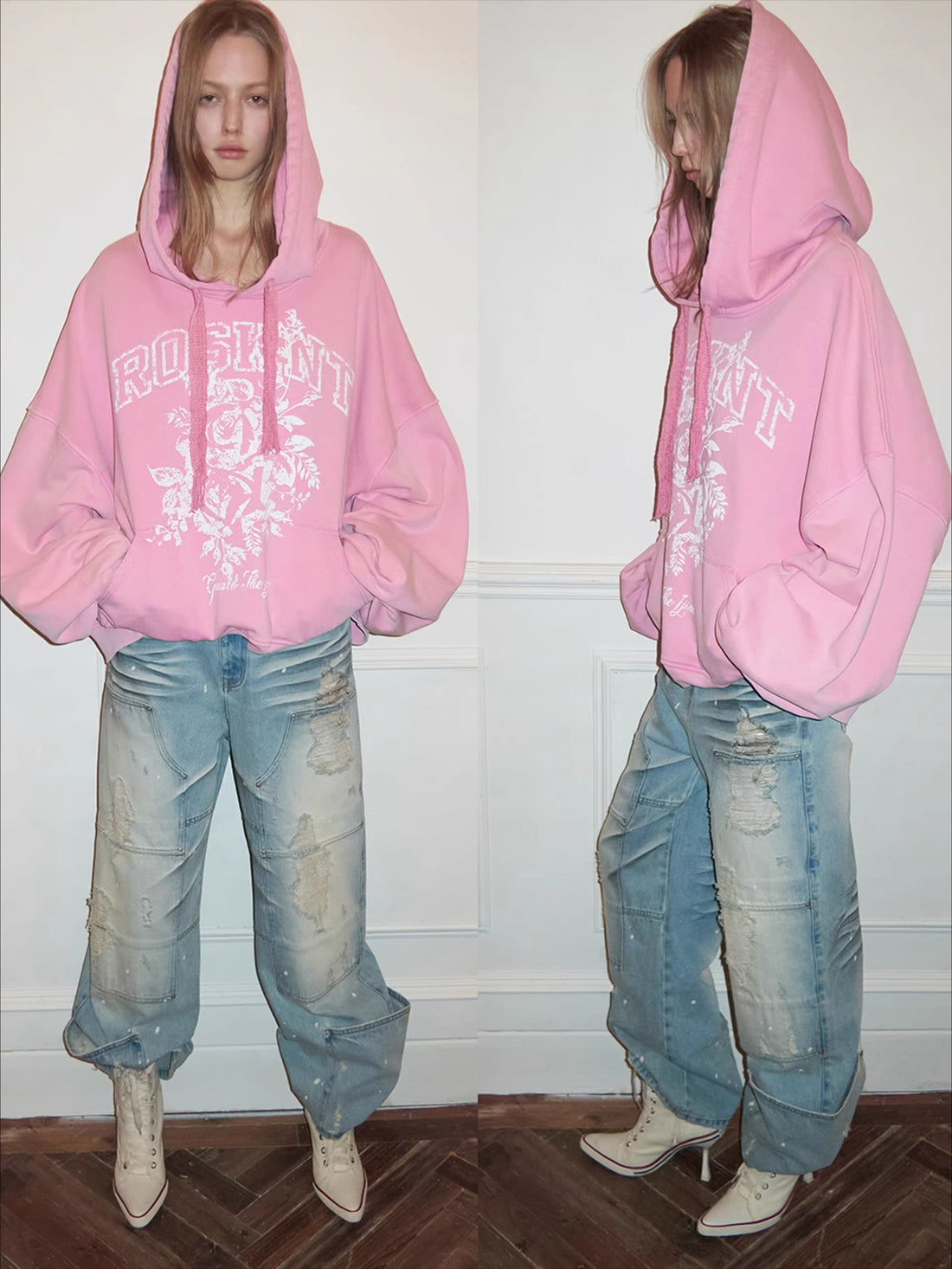 Washed Distressed Low-Rise Straight-Leg Jeans