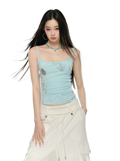 Crystal-Embellished Printed Slim-Fit Camisole