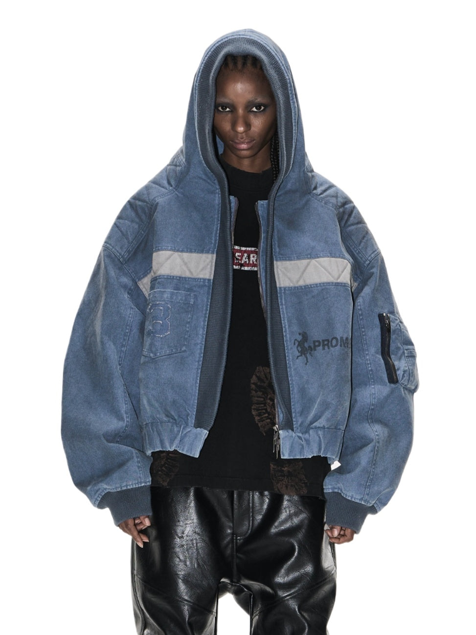 Washed Oversized Utility MA-1 Hooded Jacket
