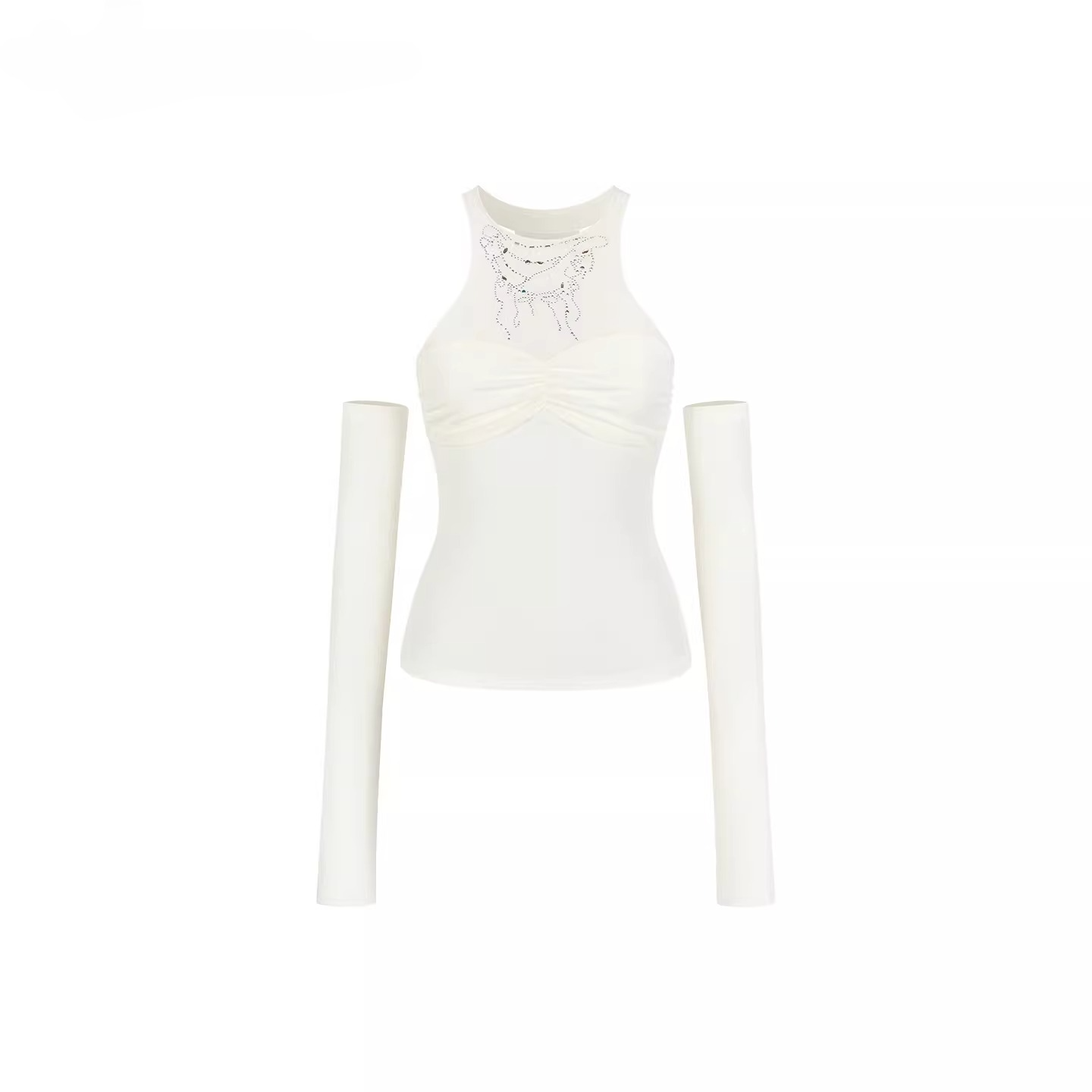 Detachable Mesh Panel Halter T-Shirt