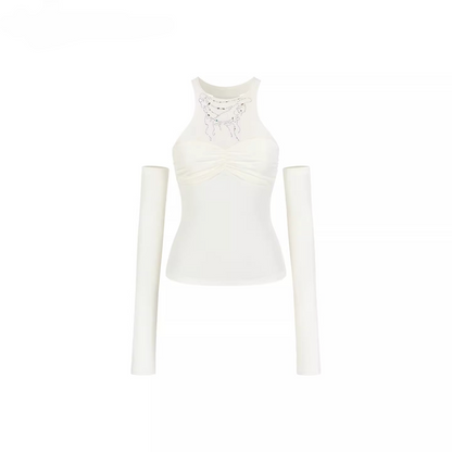 Detachable Mesh Panel Halter T-Shirt