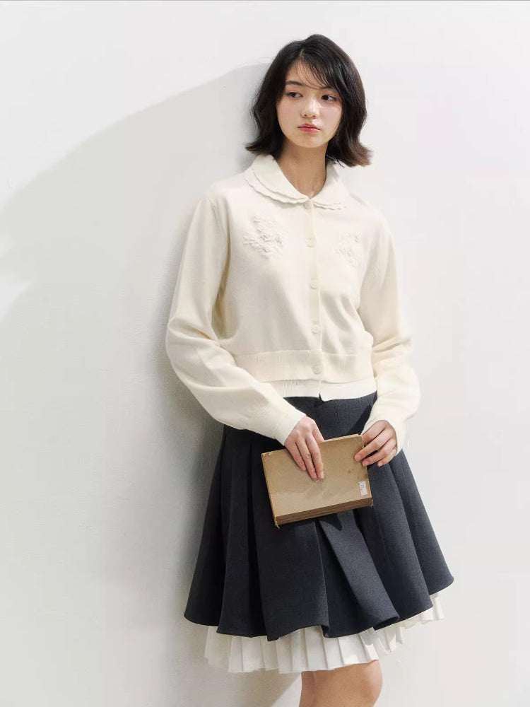 Crochet White Doll Collar Cardigan - CHINASQUAD