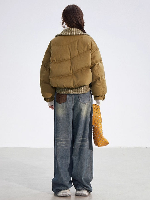 Wool-Blend Knit Spliced Down Jacket