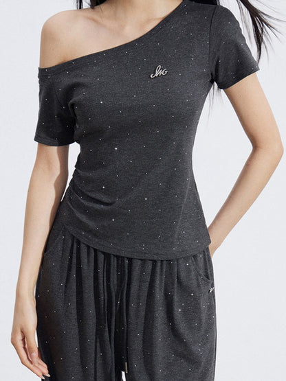 Off-Shoulder Draped Top Wide-Leg Pants Two-Piece Set