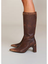 Compass Badge Sword Leather High Heel Boots Patina Wild Horse Brown Patina - CHINASQUAD