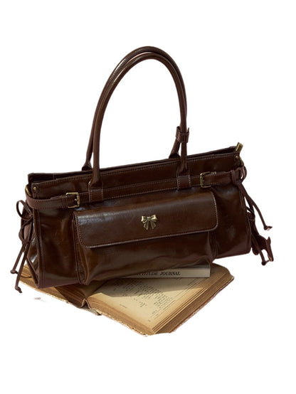 Vintage Glossy Leather Tote Bag - CHINASQUAD