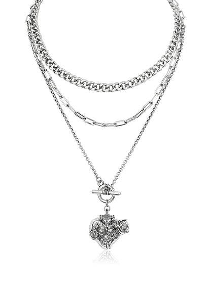 Punk Cross Angel Heart Multi-Layer Necklace