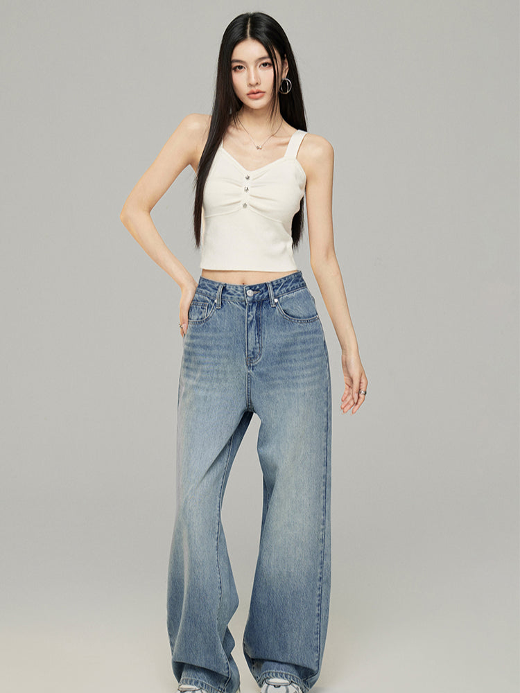 Letter Embroidery Wide-Leg Jeans