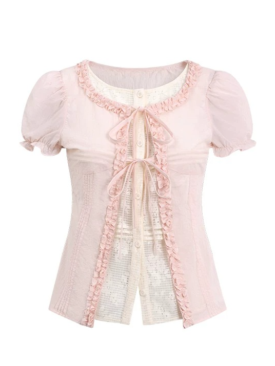 Blush Lace Tie-Front Blouse