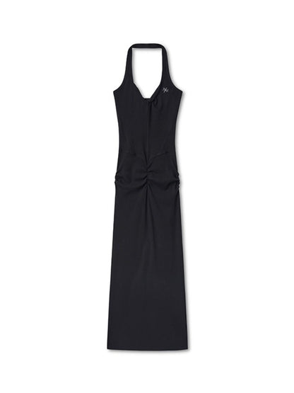Halter V-Waist Pleated U-Neck Dress - CHINASQUAD