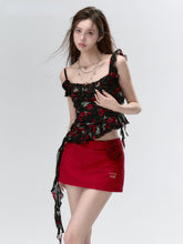 "I LOVE ME" Embroidered Rose Belt A-Line Mini Skirt - CHINASQUAD