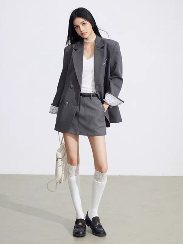 Lace Panel Oversized Blazer