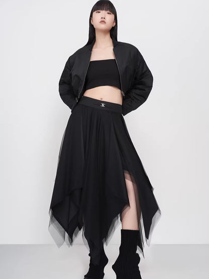 Elegant Asymmetric Paneled Mesh Skirt