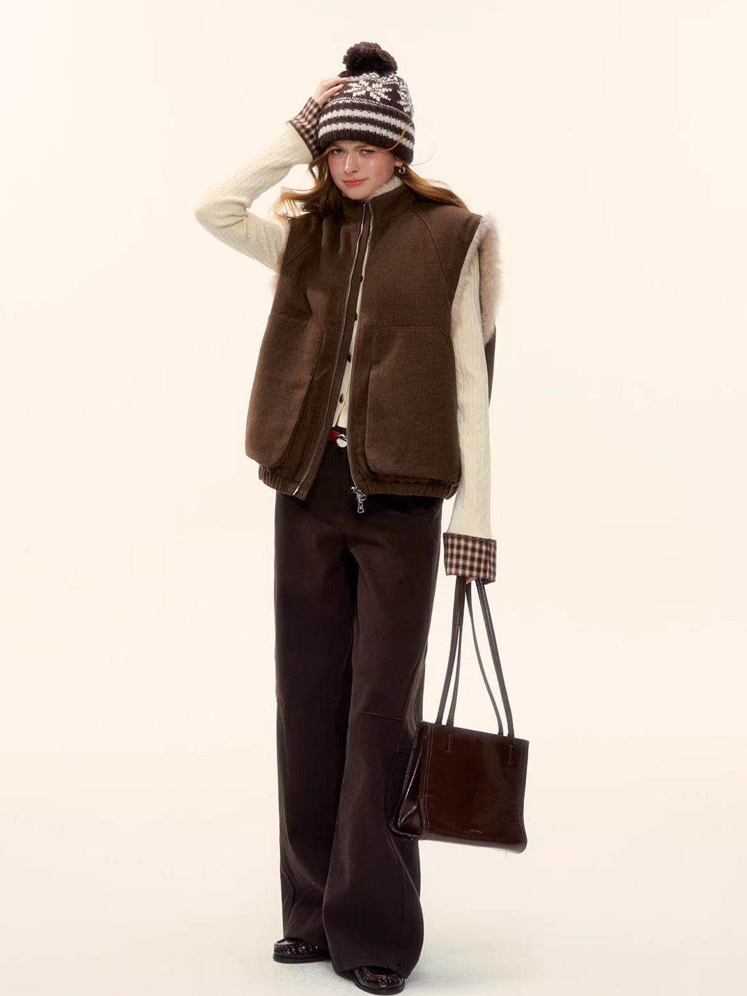 Vintage Reversible Wool-Blend Faux Fur Vest