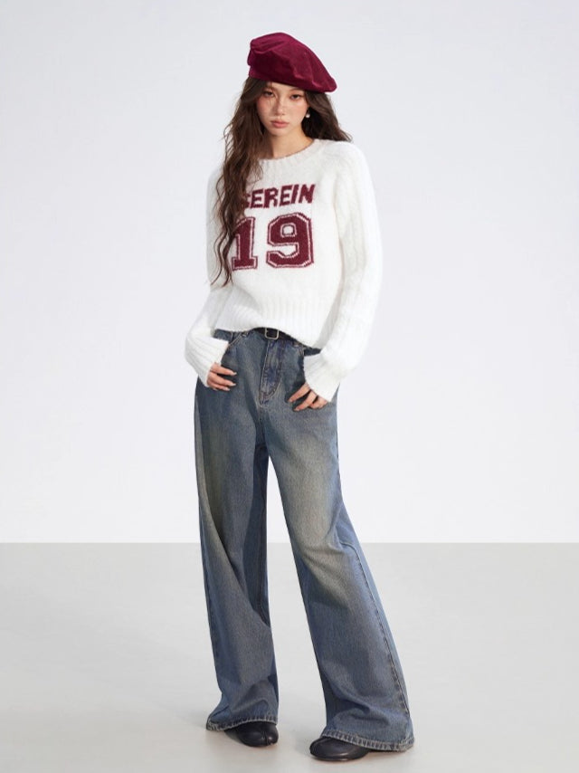 Contrast Cable Knit Wool Crewneck