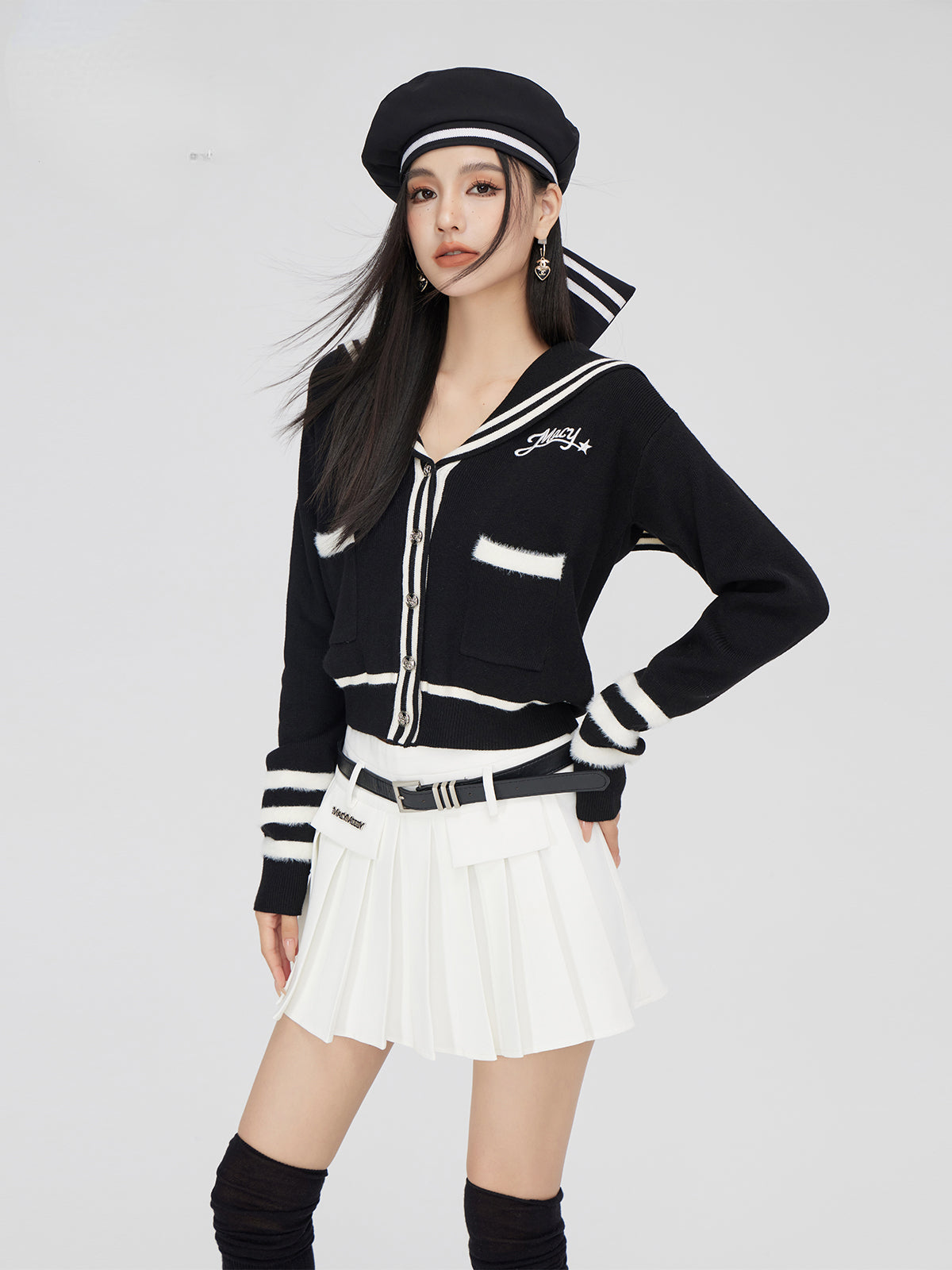 Black &amp; Off-white Patchwork Lapel Sweater - CHINASQUAD