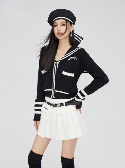 (Final Sale) Black &amp; Off-white Patchwork Lapel Sweater - CHINASQUAD