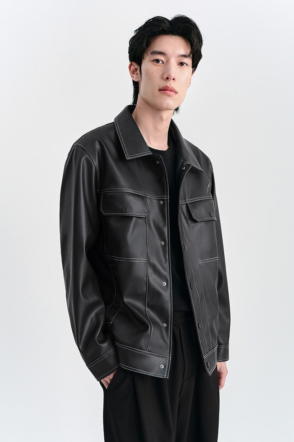 PU Bomber Collar Leather Jacket - CHINASQUAD