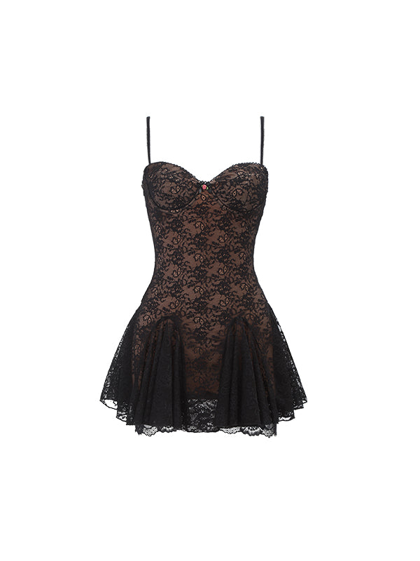 Black &amp; White Lace Satin Slip Dress