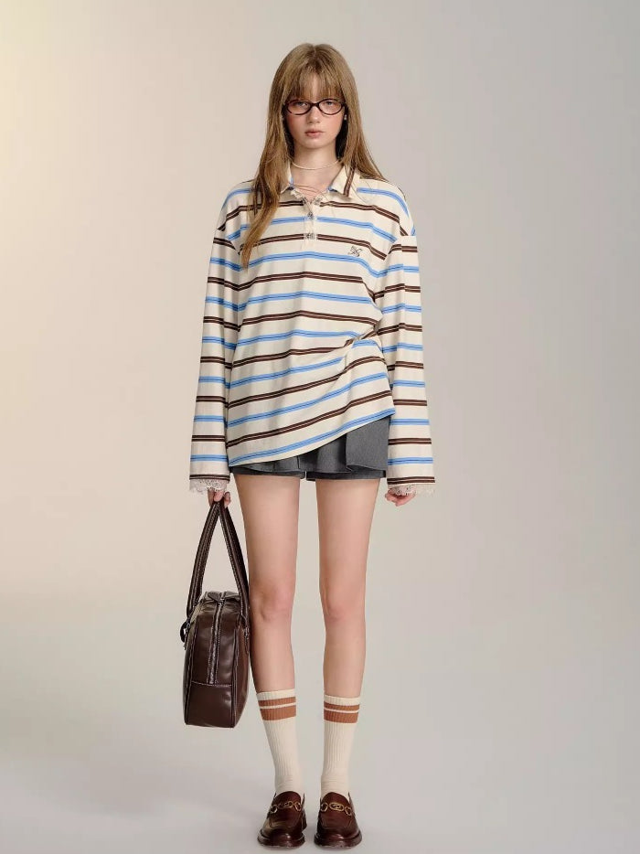 Striped Long-Sleeve Polo T-Shirt