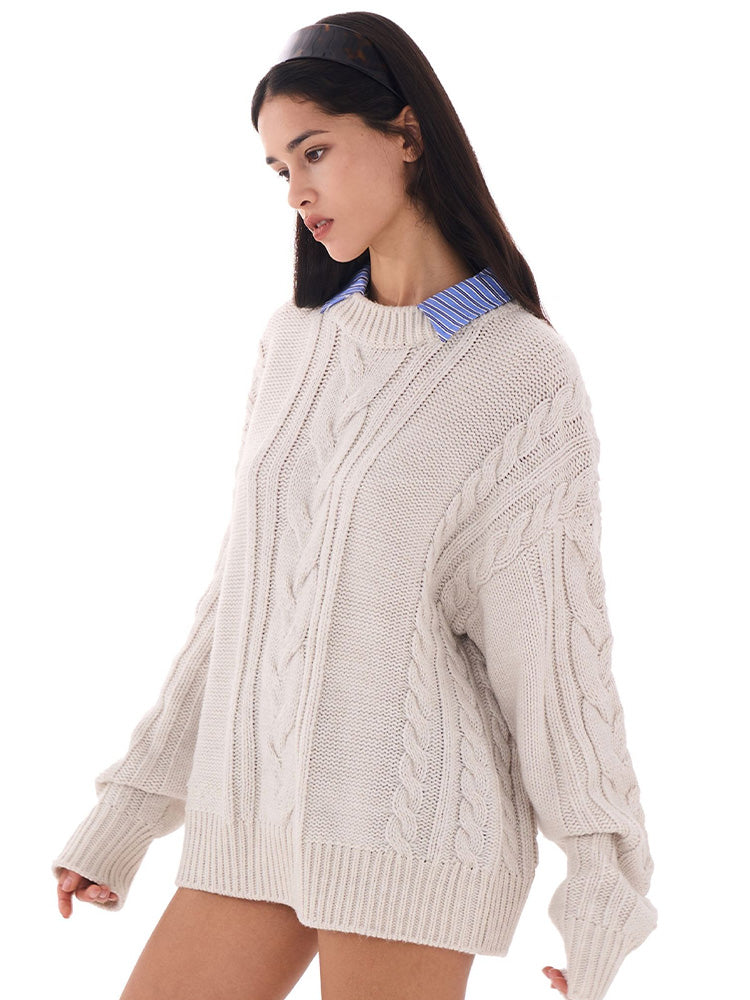 Detachable Collar Oversized Cable Sweater