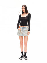 Washed Folded Low-waist Pencil Skirt - CHINASQUAD
