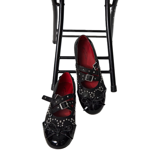 Studded Bow Mary Jane Ballet Flats