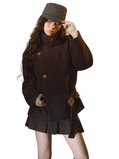 Plaid Patchwork Wool-Blend Cropped Jacket