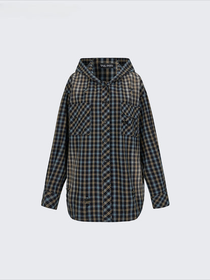 Washed Vintage Plaid Hooded Shirt