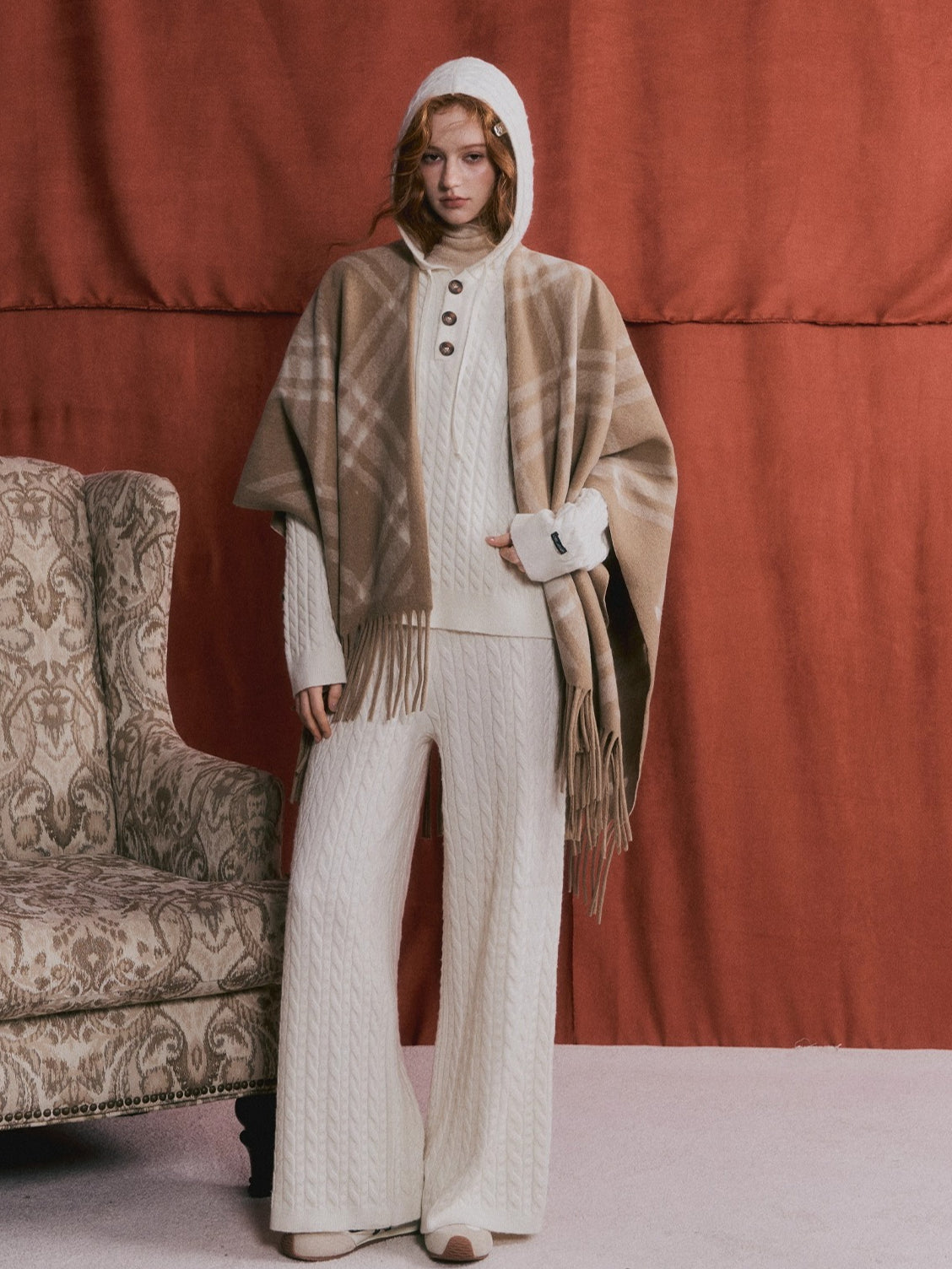 Vintage Plaid Tassel Cape Scarf