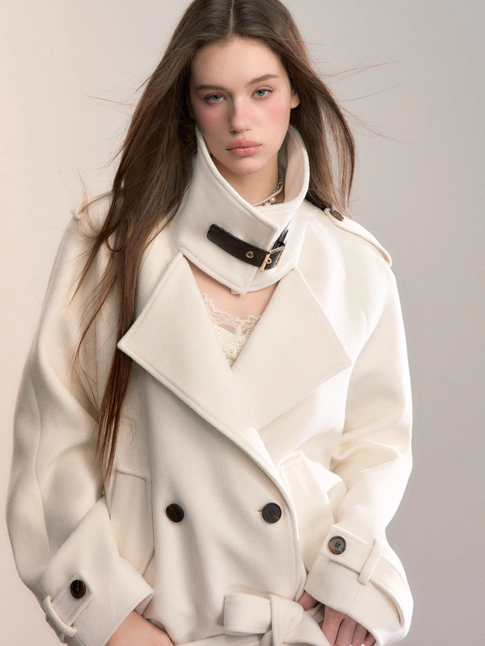 Structured Wool Blend High-Neck Coat