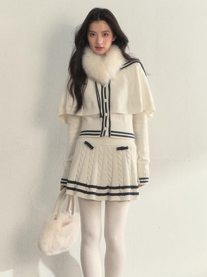 Nautical Cable-Knit Vintage Cape &amp; Skirt Set