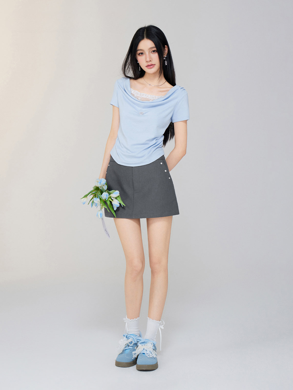 One-shoulder Lace T-shirt
