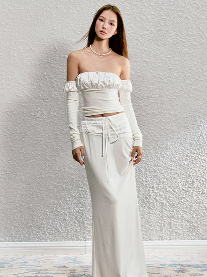 Detachable Puff Sleeve Strapless Top &amp; Skirt Set