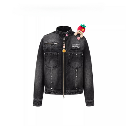 Zip-Up Vintage Denim Jacket