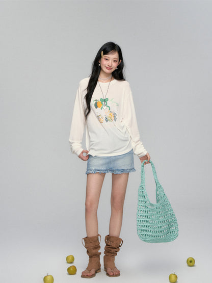 Three-Dimensional Bow Fruit-Print Sunscreen Cover-Up