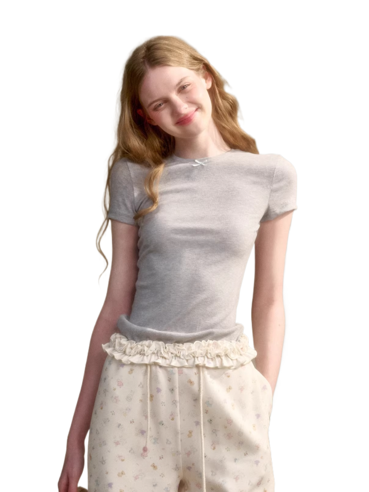 Little Bunny Ruffle Hem Printed Knit T-Shirt