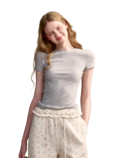 Little Bunny Ruffle Hem Printed Knit T-Shirt