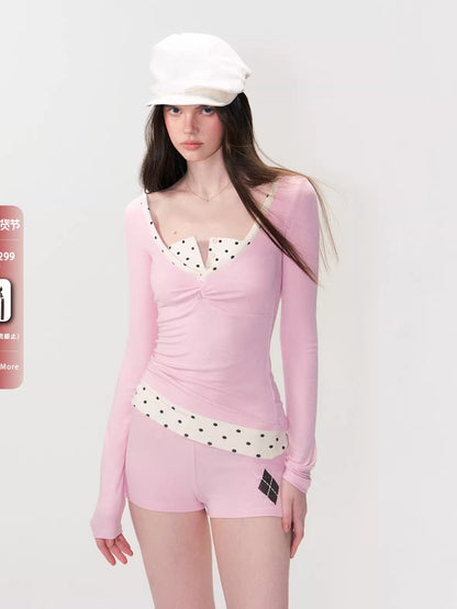 Faux Two-Piece Slim Long-Sleeve T-Shirt