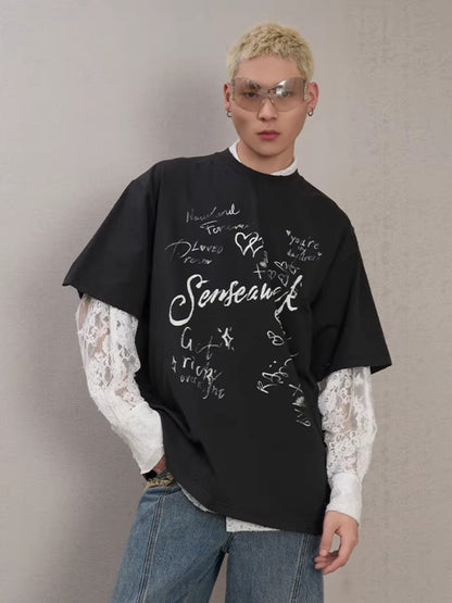 Letter Print Distressed Oversized T-Shirt