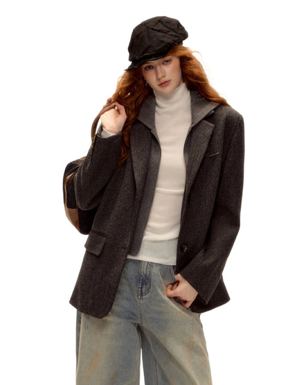 Grey Layered Wool-Blend Hoodie Blazer