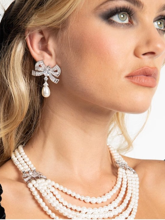 Bow Pearl Drop Earrings