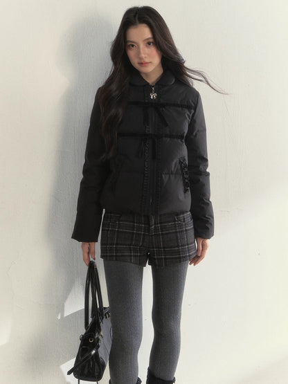Velvet Bow Trim Down Jacket