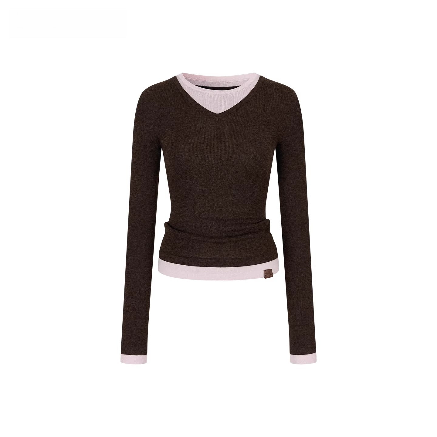 Contrast V-Neck Layered Knit Turtleneck